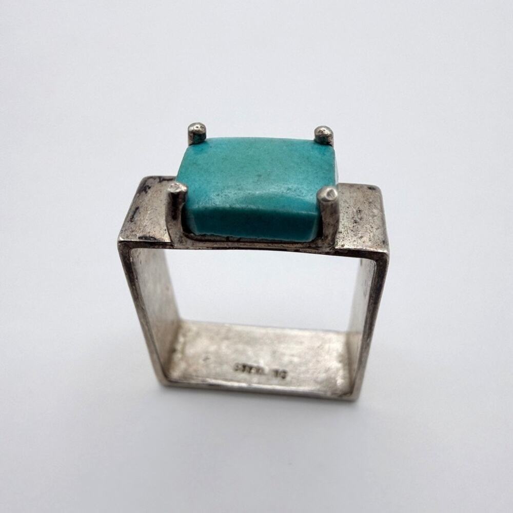Vintage 925 Sterling Silver Sleeping Beauty Turquoise Ring Geometric Square 7